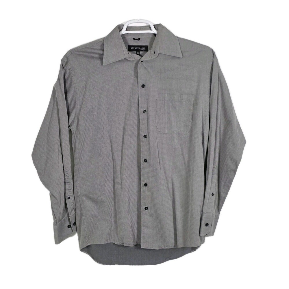 Kenneth Cole Men's Gray Grey 15 1/2 -34-35 Long Sleeve‎ Button Up Shirt